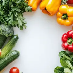 Kolorowe warzywa: papryki, pomidory, brokuły, cukinie, marchew, czosnek i zioła tworzą kompozycję pełną smaku umami.
