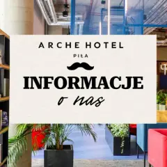 Arche Hotel Piła: informacje o nas. Nowoczesne wnętrza, bar, strefa relaksu z sofami i regały z książkami.